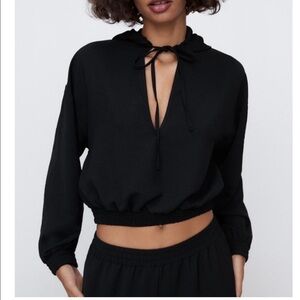 Zara Cropped Flowy Hoodie Shirt